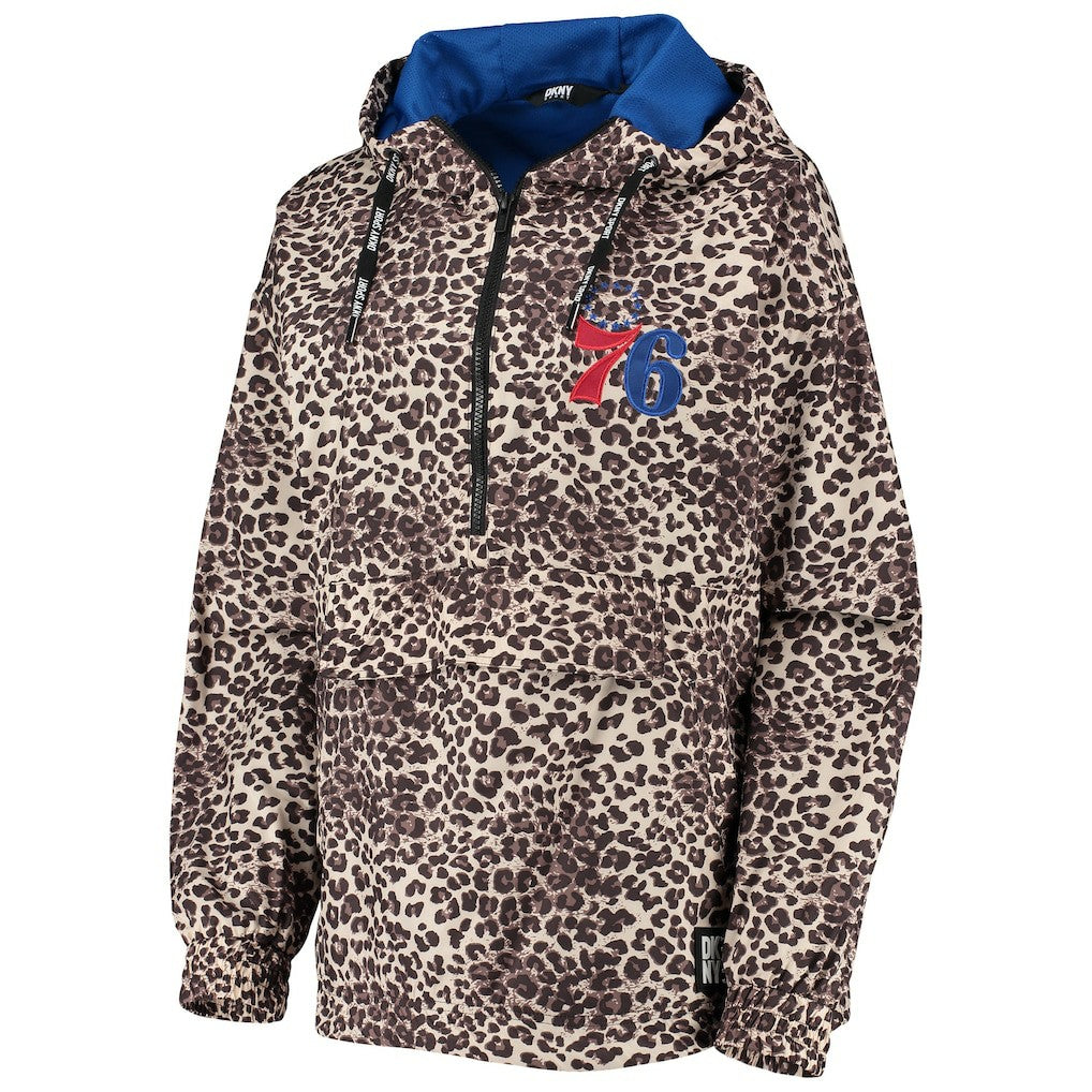 Philadelphia 76ers DKNY Sport Women's Gabriella Windbreaker Half-Zip Hoodie - Leopard on sale