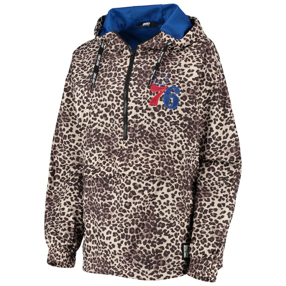 Philadelphia 76ers DKNY Sport Women's Gabriella Windbreaker Half-Zip Hoodie - Leopard on sale