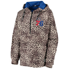 Philadelphia 76ers DKNY Sport Women's Gabriella Windbreaker Half-Zip Hoodie - Leopard on sale