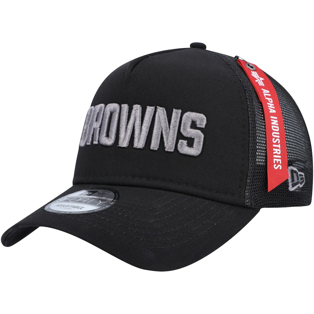 Cleveland Browns New Era x Alpha Industries A-Frame 9FORTY Trucker Snapback Hat - Black for sale