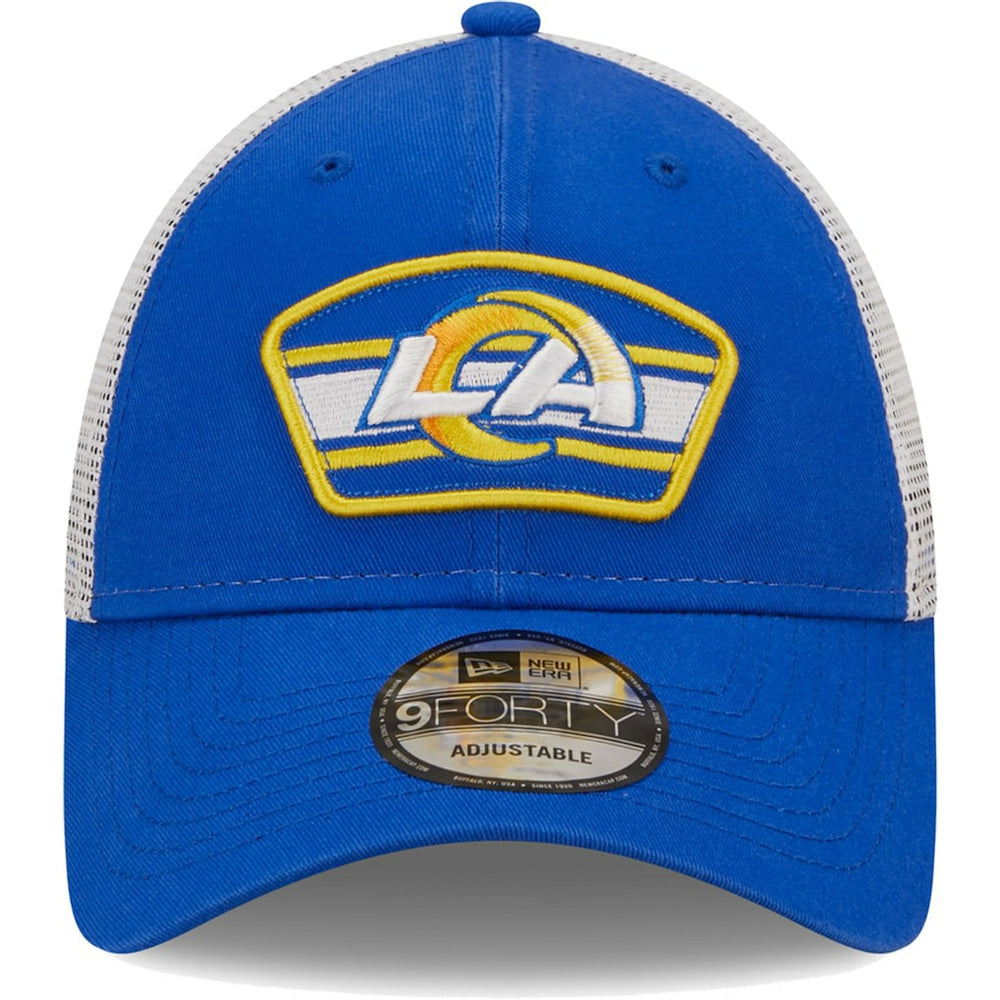 Los Angeles Rams New Era Logo Patch Trucker 9FORTY Snapback Hat - Royal/White cheap