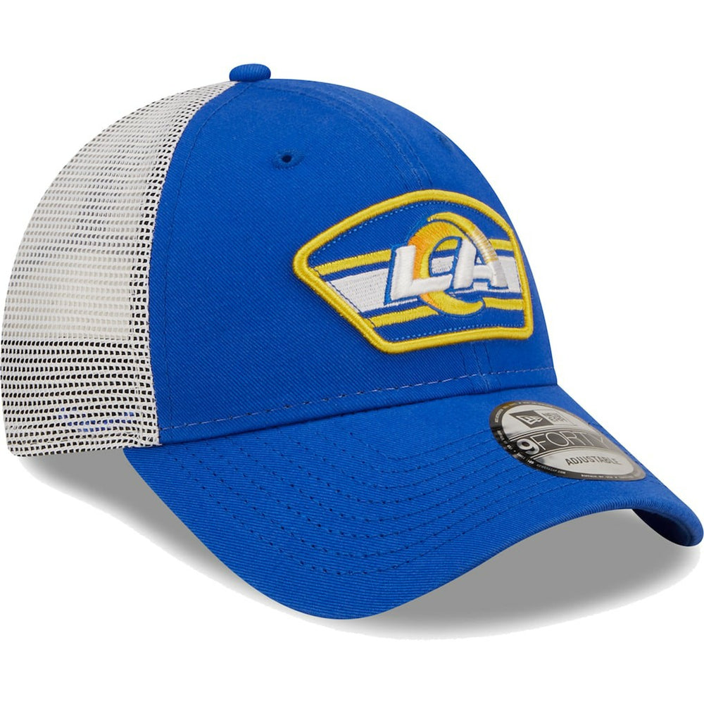 Los Angeles Rams New Era Logo Patch Trucker 9FORTY Snapback Hat - Royal/White cheap