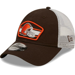 Cleveland Browns New Era Logo Patch Trucker 9FORTY Snapback Hat - Brown/White sale