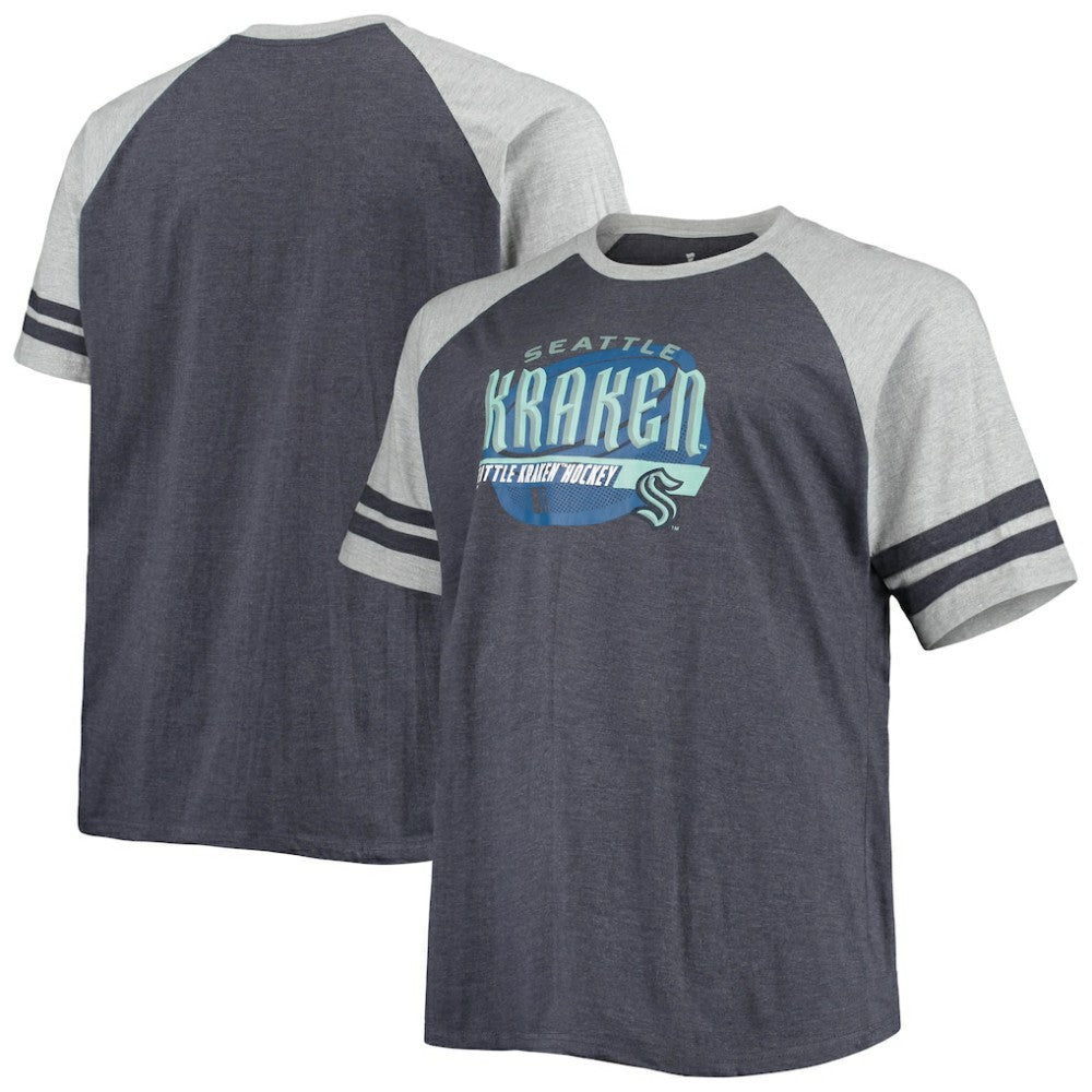 Seattle Kraken Big & Tall Raglan T-Shirt - Heathered Deep Sea Blue T-shirts