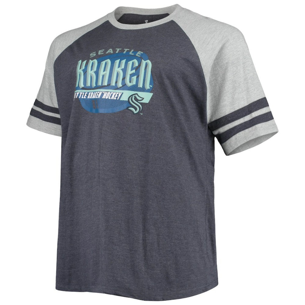 Seattle Kraken Big & Tall Raglan T-Shirt - Heathered Deep Sea Blue T-shirts