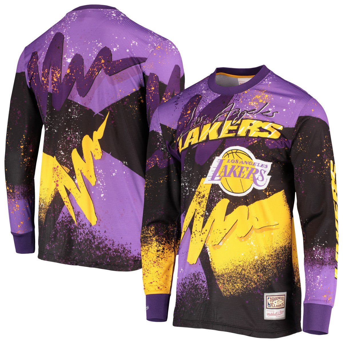 Los Angeles Lakers Hardwood Classics Hyper Hoops Moto Sublimated Long Sleeve T-Shirt - Purple on sale
