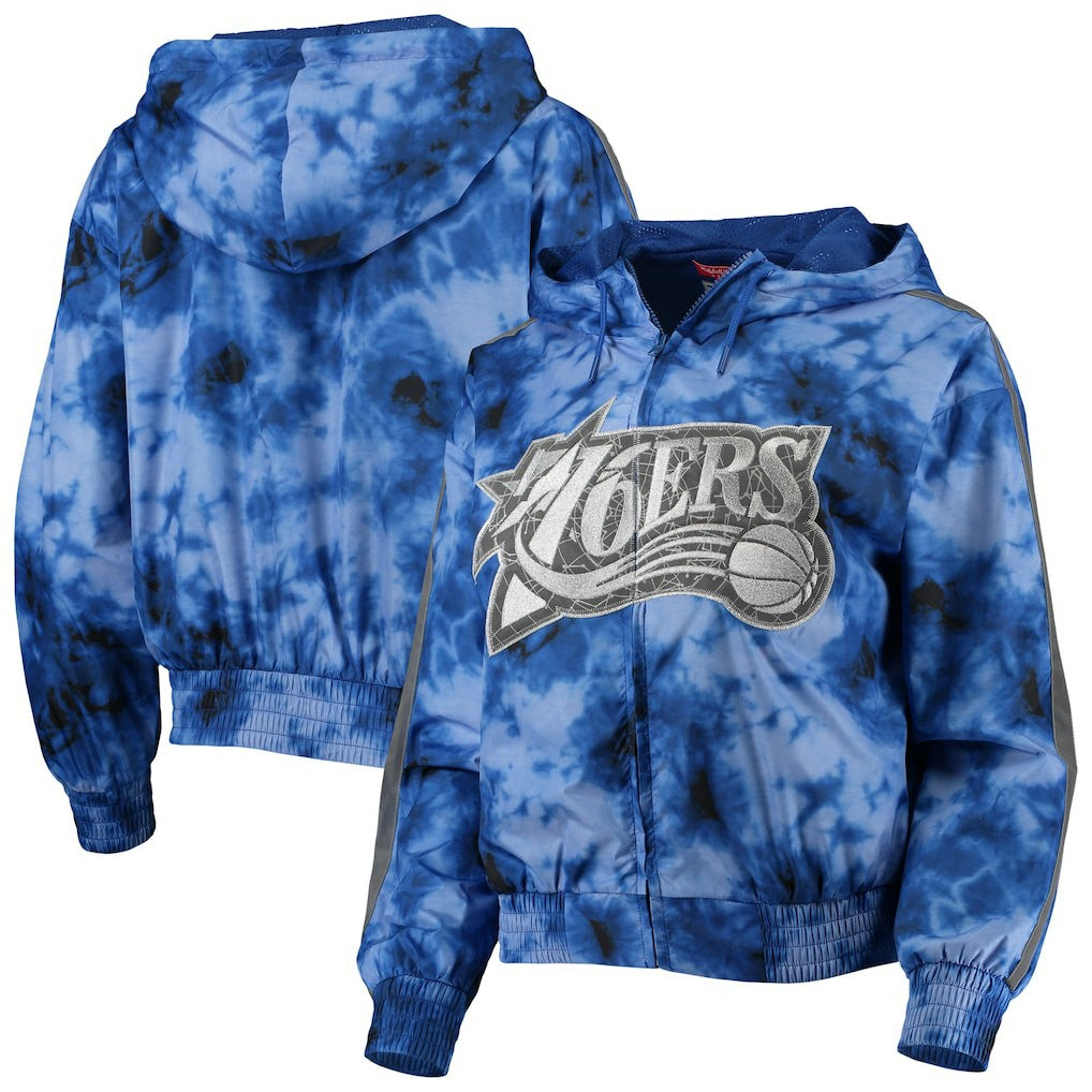 Philadelphia 76ers Women's Galaxy Sublimated Windbreaker Pullover Full-Zip Hoodie - Royal discount