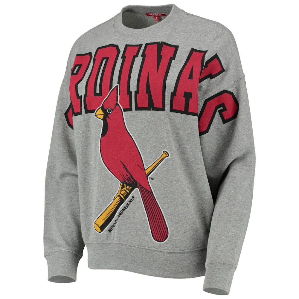 St. Louis Cardinals Women's Cooperstown Collection Logo Lightweight Pullover Sweatshirt Heathered Gray