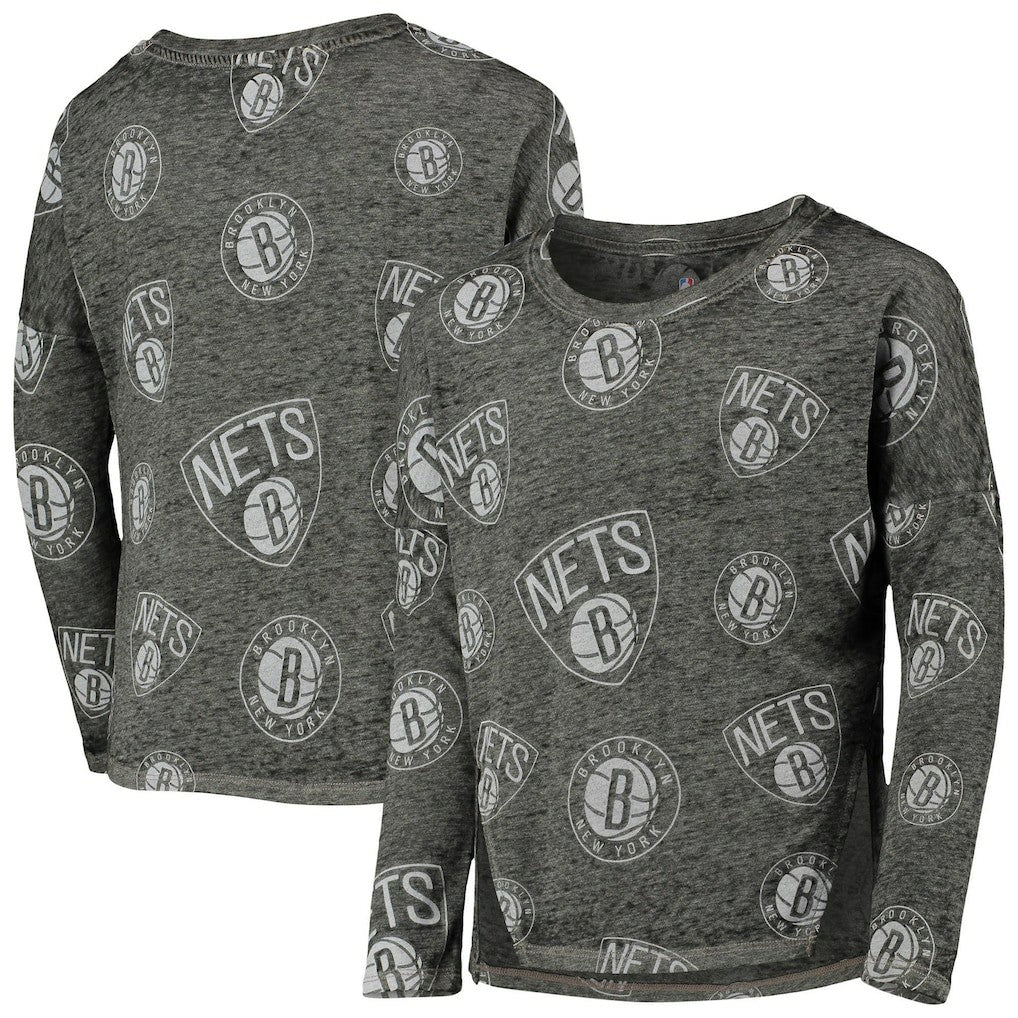 Brooklyn Nets Girls Youth Back in Action Long Sleeve T-Shirt - Heathered Black on sale