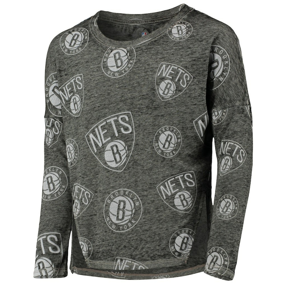 Brooklyn Nets Girls Youth Back in Action Long Sleeve T-Shirt - Heathered Black on sale