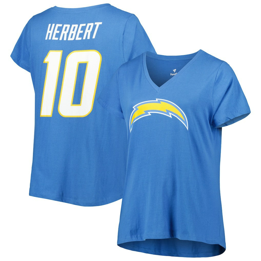 Justin Herbert Los Angeles Chargers Women's Plus Size Name & Number V-Neck T-Shirt - Powder Blue for sale