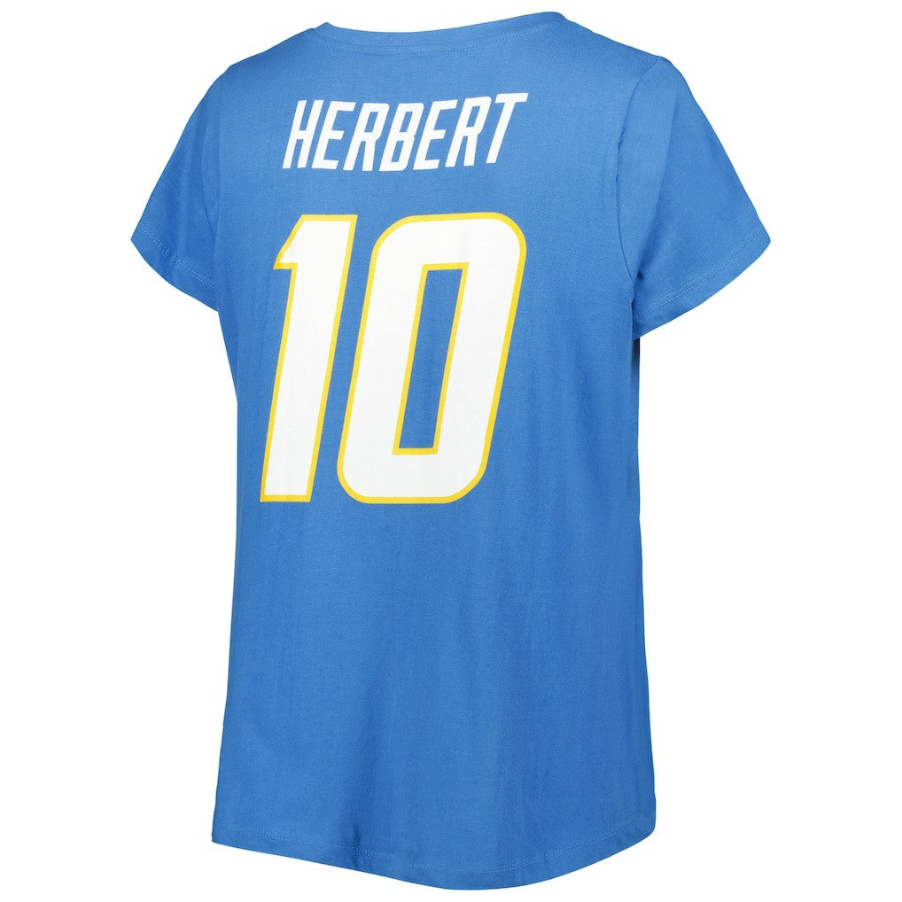 Justin Herbert Los Angeles Chargers Women's Plus Size Name & Number V-Neck T-Shirt - Powder Blue for sale