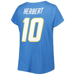 Justin Herbert Los Angeles Chargers Women's Plus Size Name & Number V-Neck T-Shirt - Powder Blue for sale