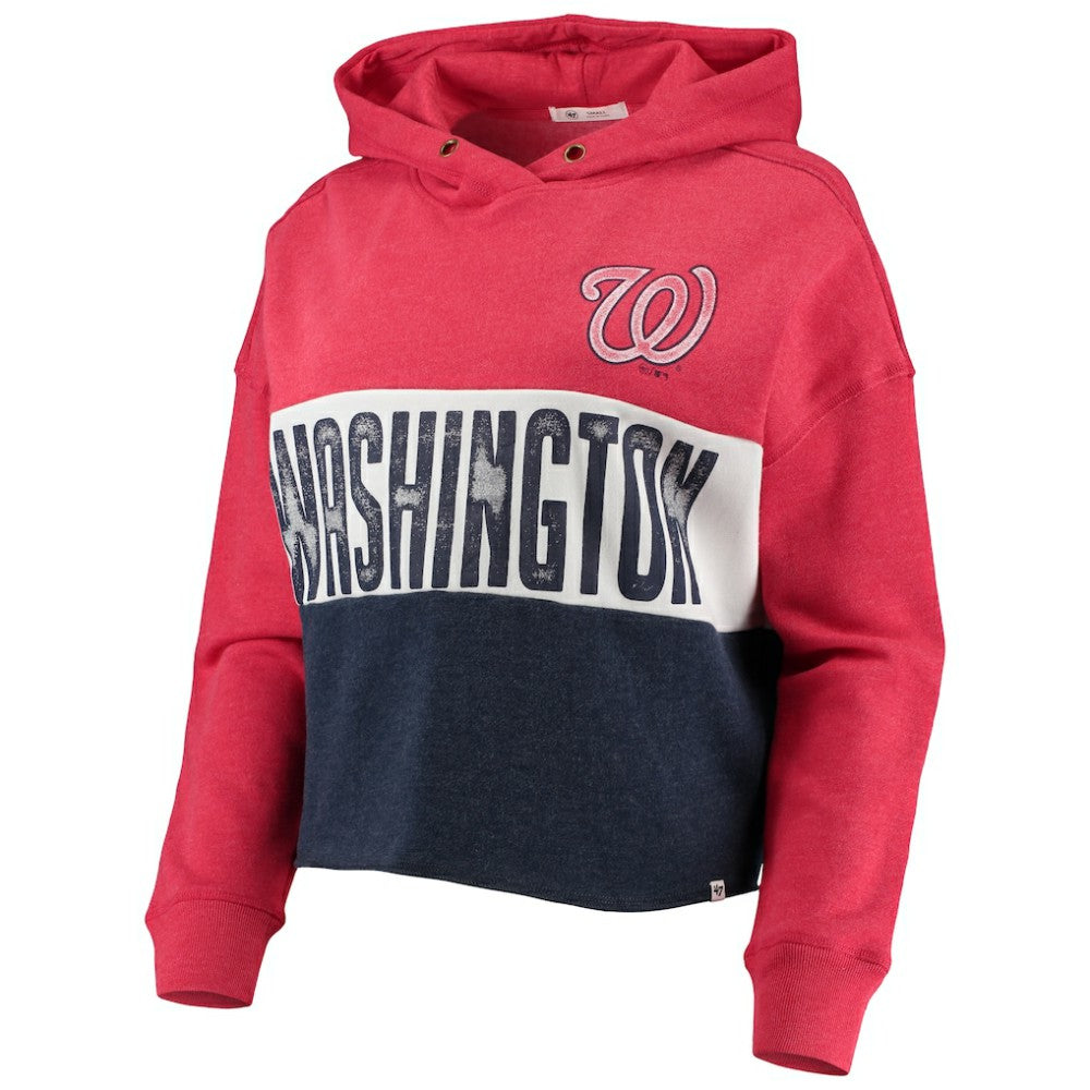 Washington Nationals Women's Lizzy Cropped Pullover Hoodie Heathered Red/Heathered Navy