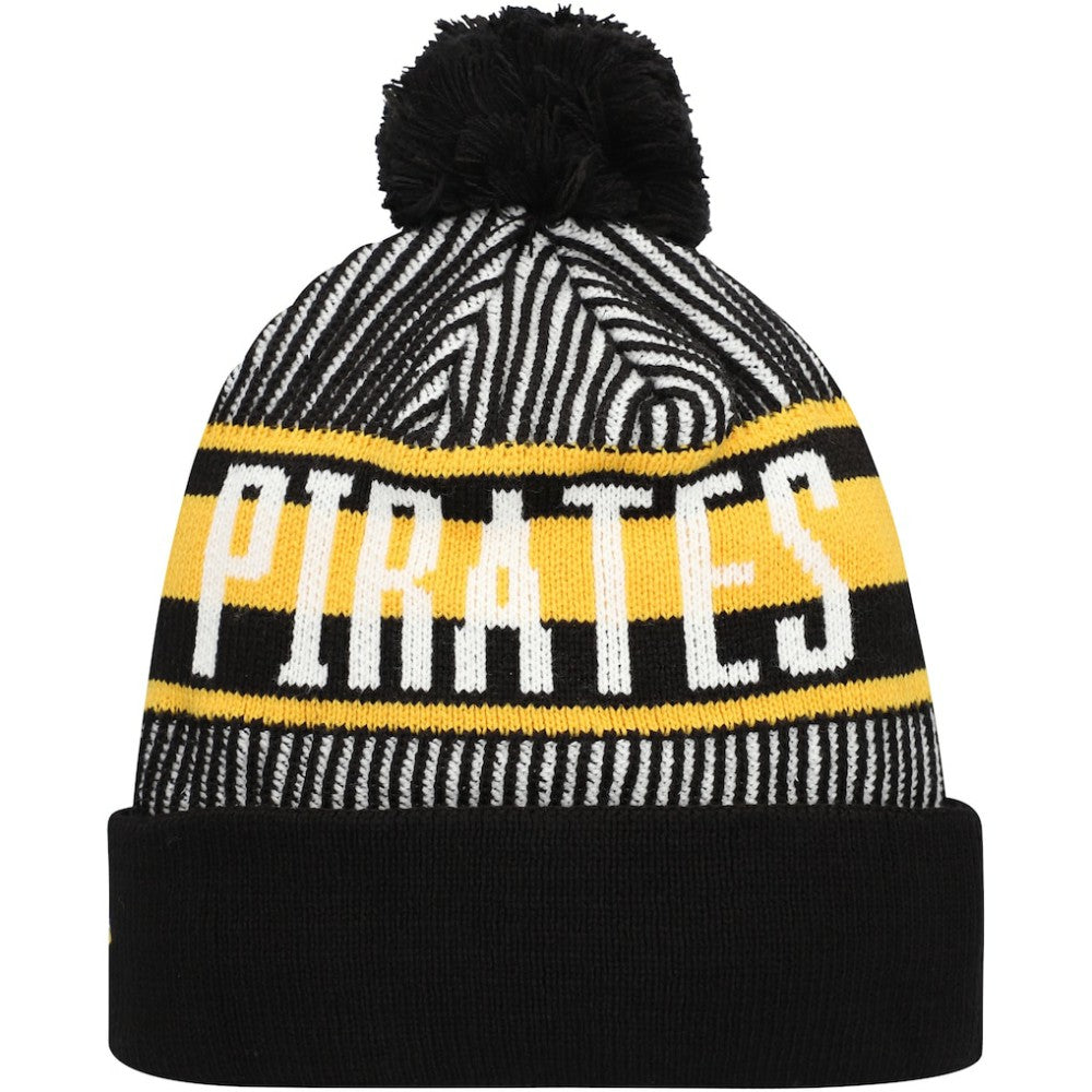 Pittsburgh Pirates Striped Cuffed Knit Hat with Pom Black