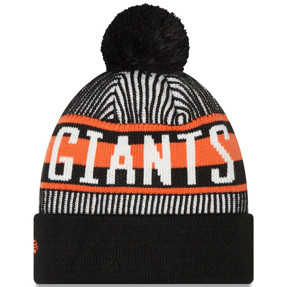 San Francisco Giants Striped Cuffed Knit Hat with Pom Black
