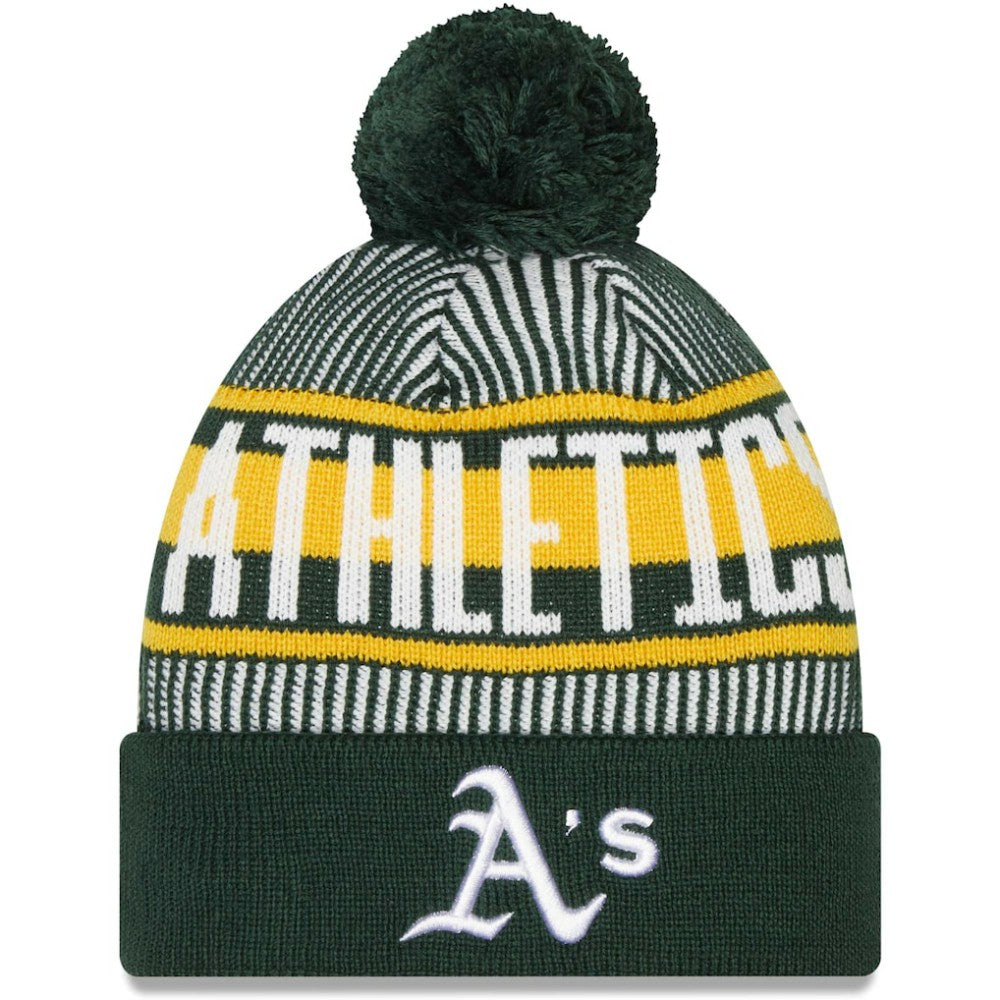 Athletics Striped Cuffed Knit Hat with Pom Green