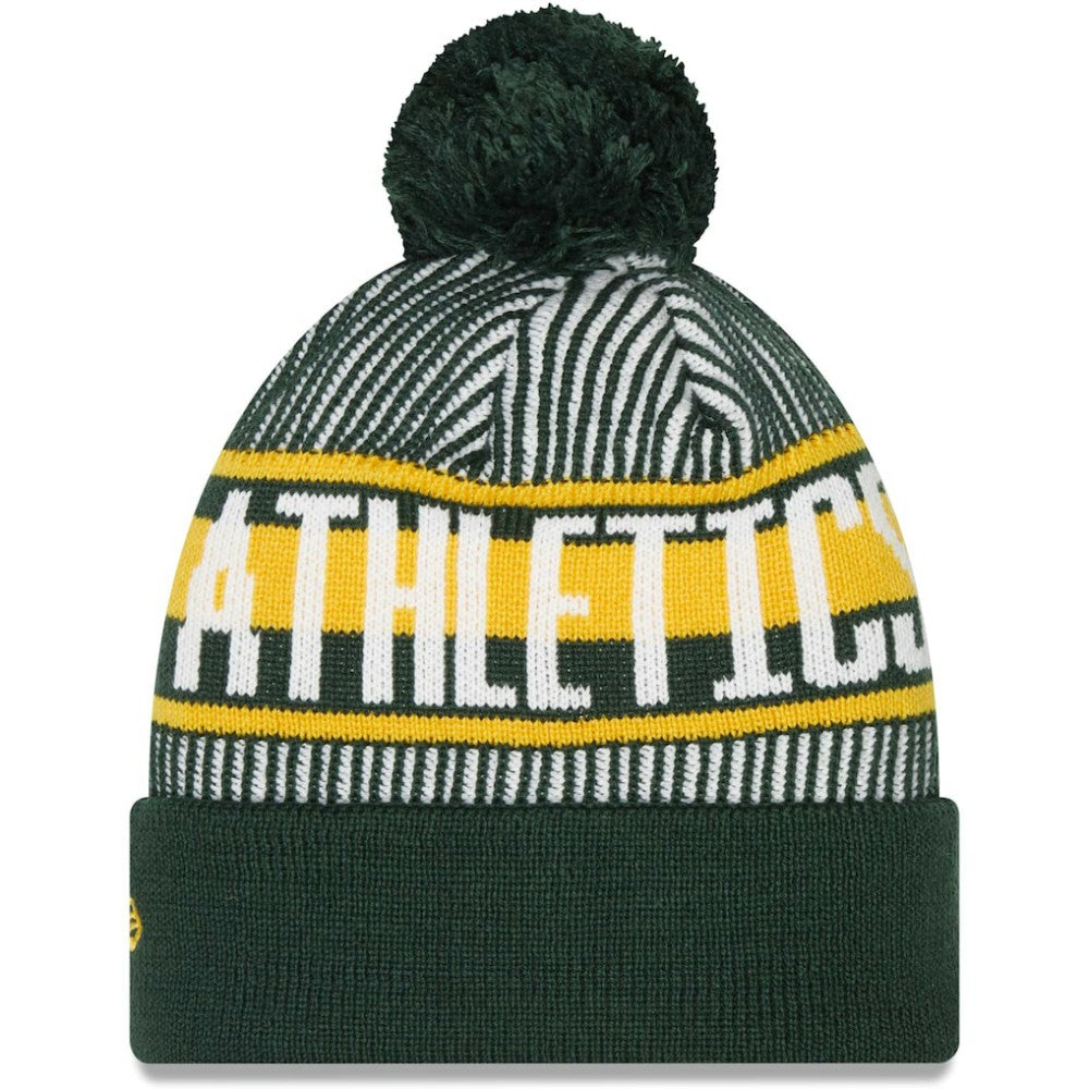 Athletics Striped Cuffed Knit Hat with Pom Green