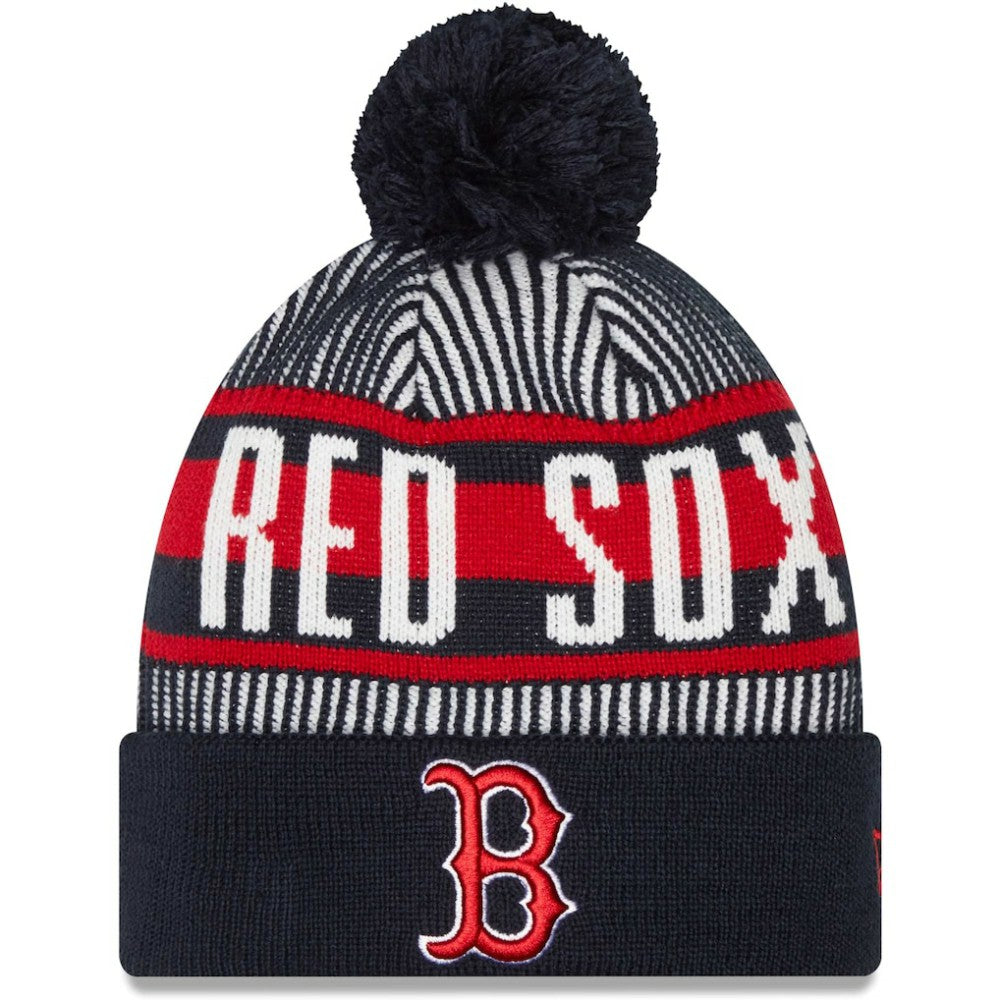 Boston Red Sox Striped Cuffed Knit Hat with Pom Navy