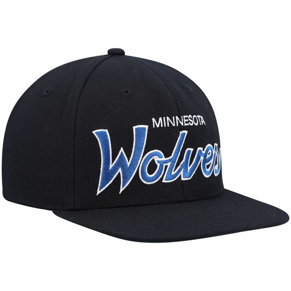 Minnesota Timberwolves Hardwood Classics Script 2.0 Snapback Hat - Black for sale