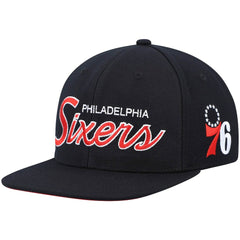 Philadelphia 76ers Hardwood Classics Script 2.0 Snapback Hat - Black for sale