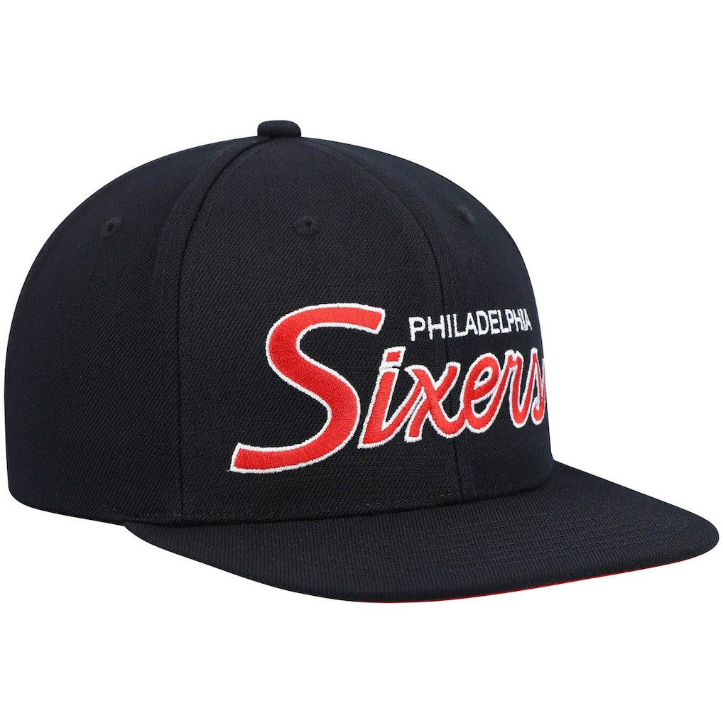 Philadelphia 76ers Hardwood Classics Script 2.0 Snapback Hat - Black for sale