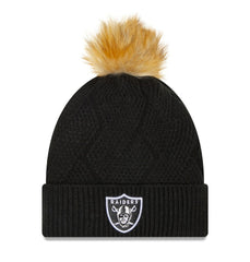Las Vegas Raiders New Era Women's Snowy Cuffed Knit Hat with Pom - Black on sale