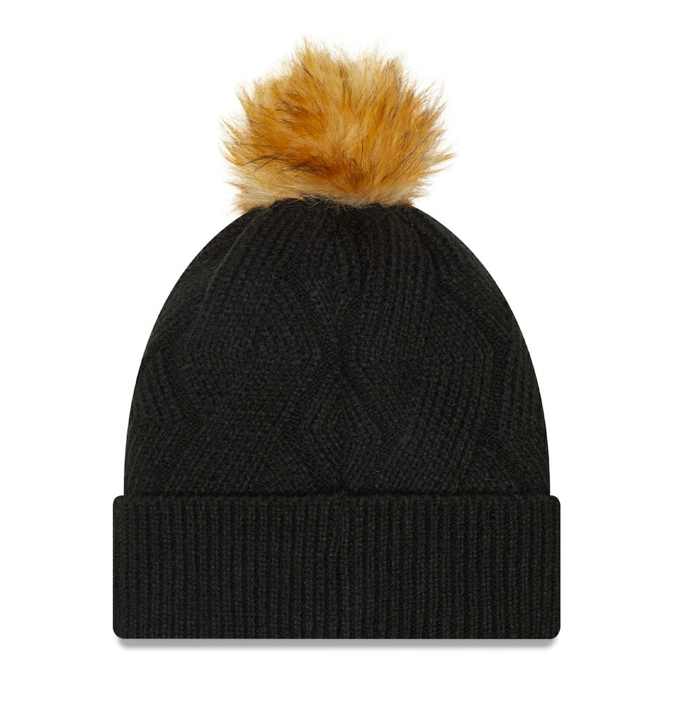 Las Vegas Raiders New Era Women's Snowy Cuffed Knit Hat with Pom - Black on sale