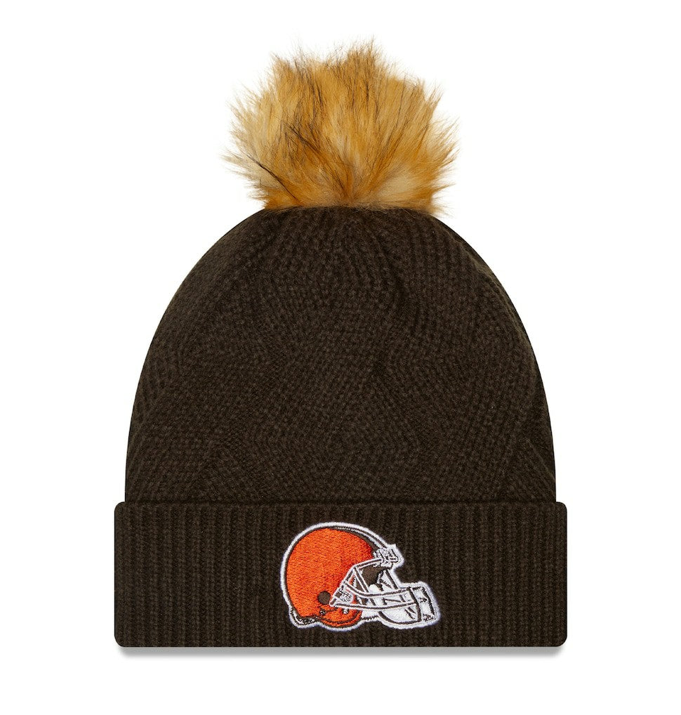 Cleveland Browns New Era Women's Snowy Cuffed Knit Hat with Pom - Brown online