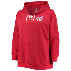 Washington Nationals Women's Plus Size Lace-Up V-Neck Pullover Hoodie Red