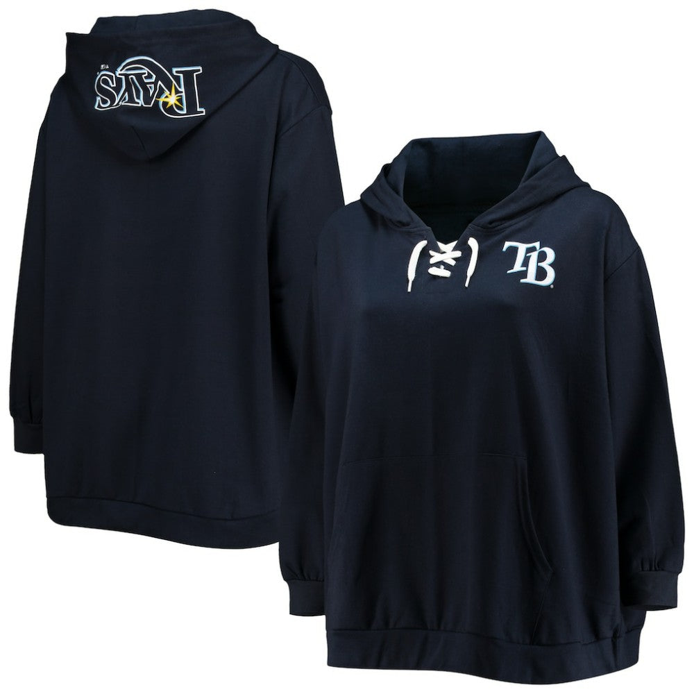 Tampa Bay Rays Women's Plus Size Lace-Up V-Neck Pullover Hoodie Navy