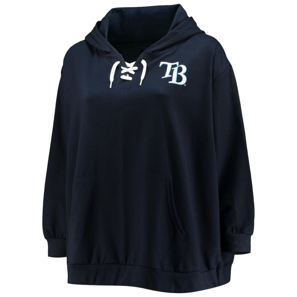 Tampa Bay Rays Women's Plus Size Lace-Up V-Neck Pullover Hoodie Navy