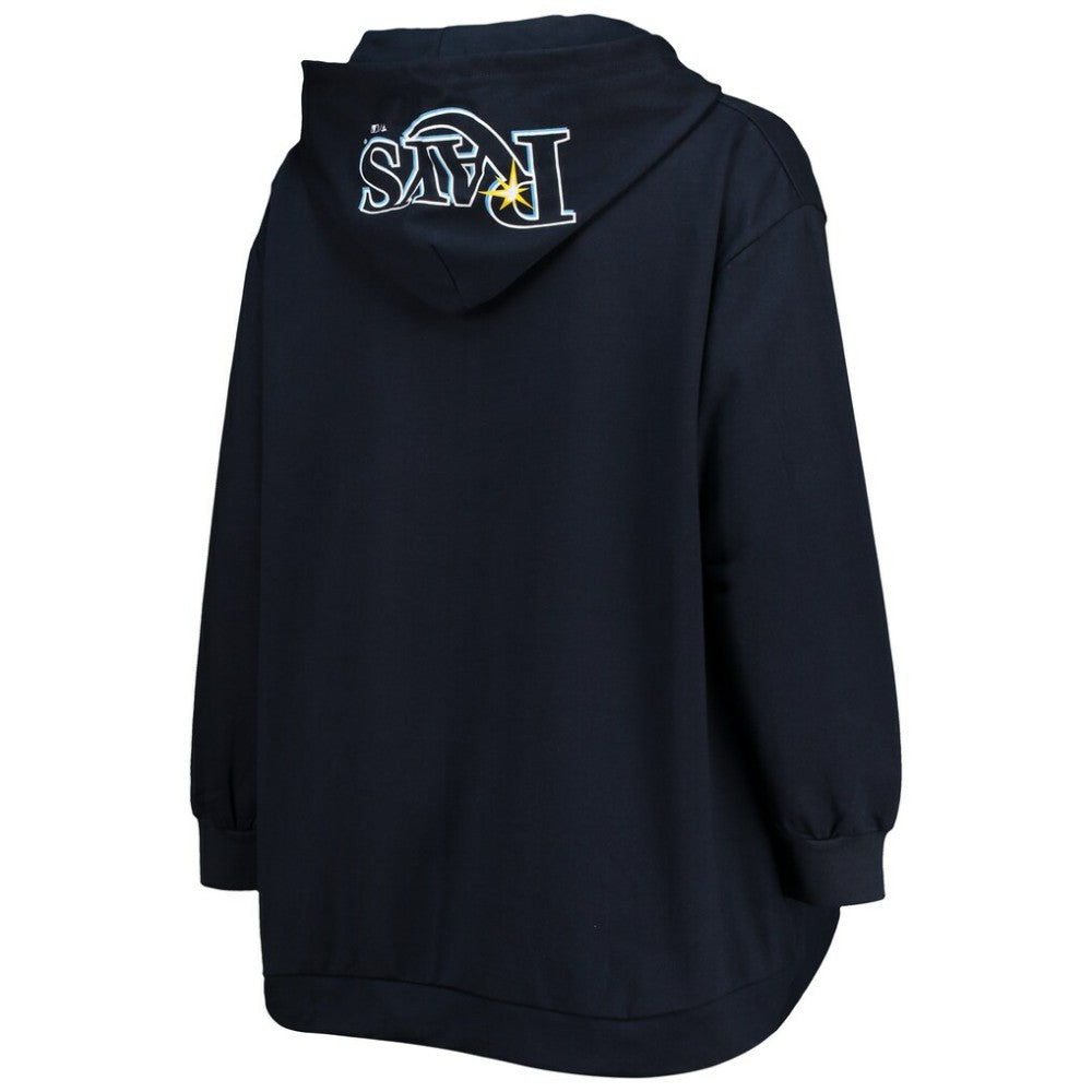 Tampa Bay Rays Women's Plus Size Lace-Up V-Neck Pullover Hoodie Navy