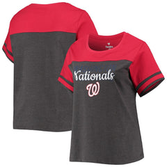 Washington Nationals Women's Plus Size Colorblock T-Shirt Heathered Charcoal/Red