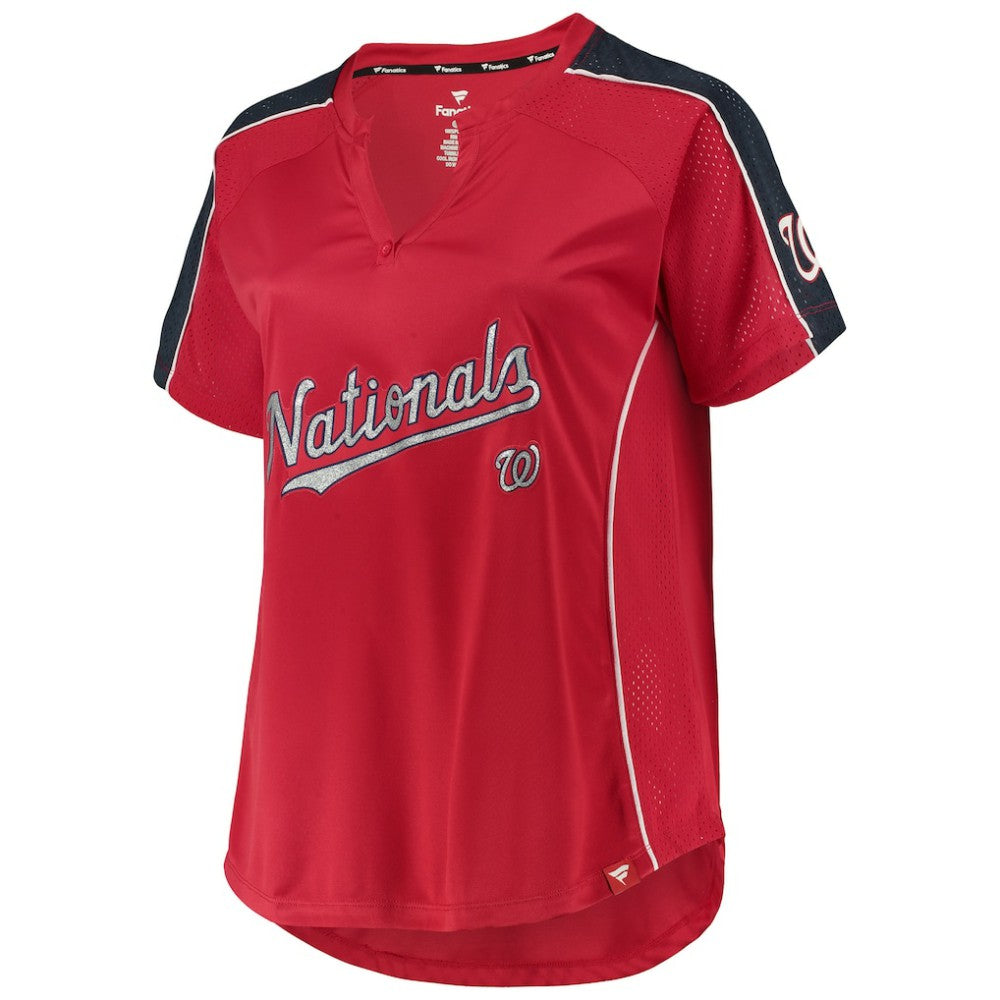 Washington Nationals Women's Plus Size Diva Notch Neck Raglan T-Shirt Red