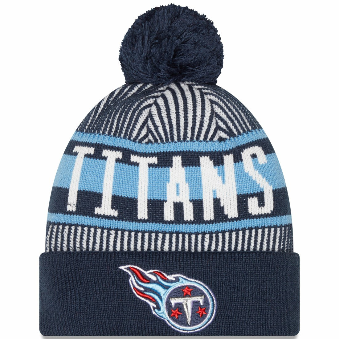 Tennessee Titans New Era Striped Cuffed Knit Hat with Pom - Navy cheap