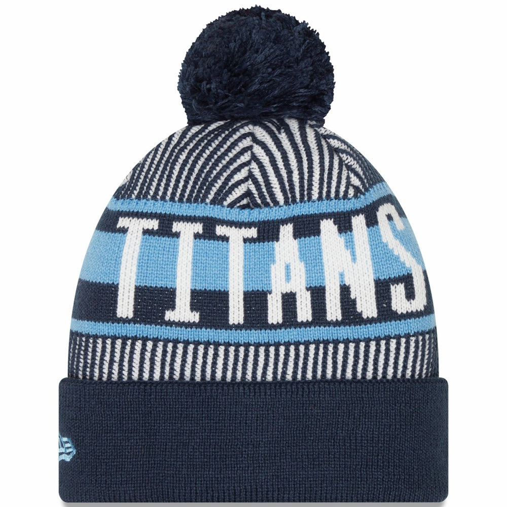 Tennessee Titans New Era Striped Cuffed Knit Hat with Pom - Navy cheap