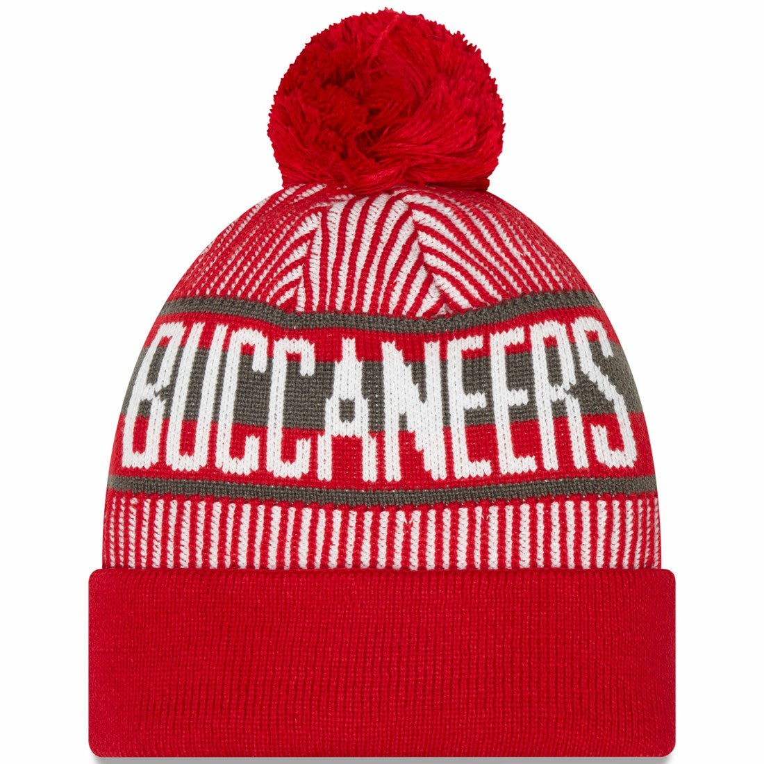 Tampa Bay Buccaneers New Era Striped Cuffed Knit Hat with Pom - Red sale