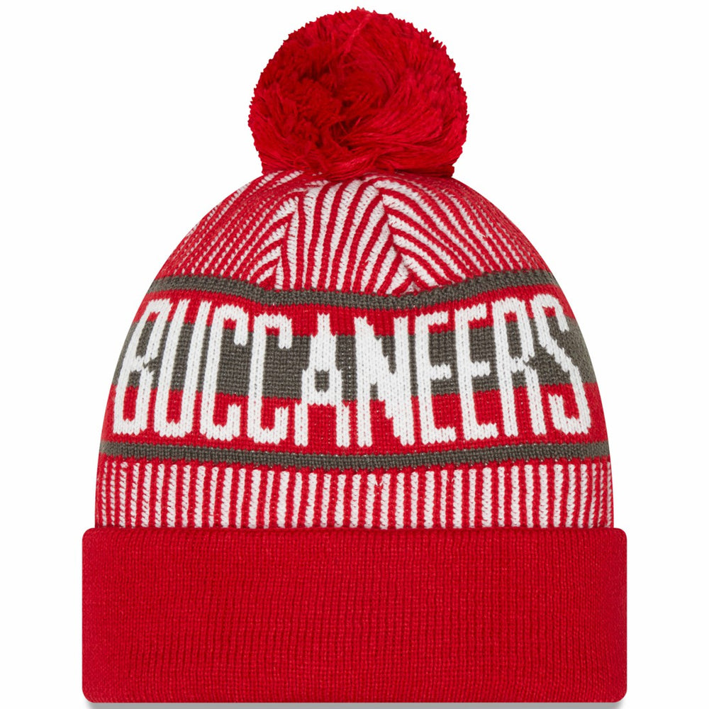 Tampa Bay Buccaneers New Era Striped Cuffed Knit Hat with Pom - Red sale