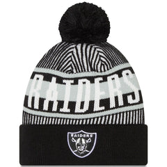 Las Vegas Raiders New Era Striped Cuffed Knit Hat with Pom - Black cheap