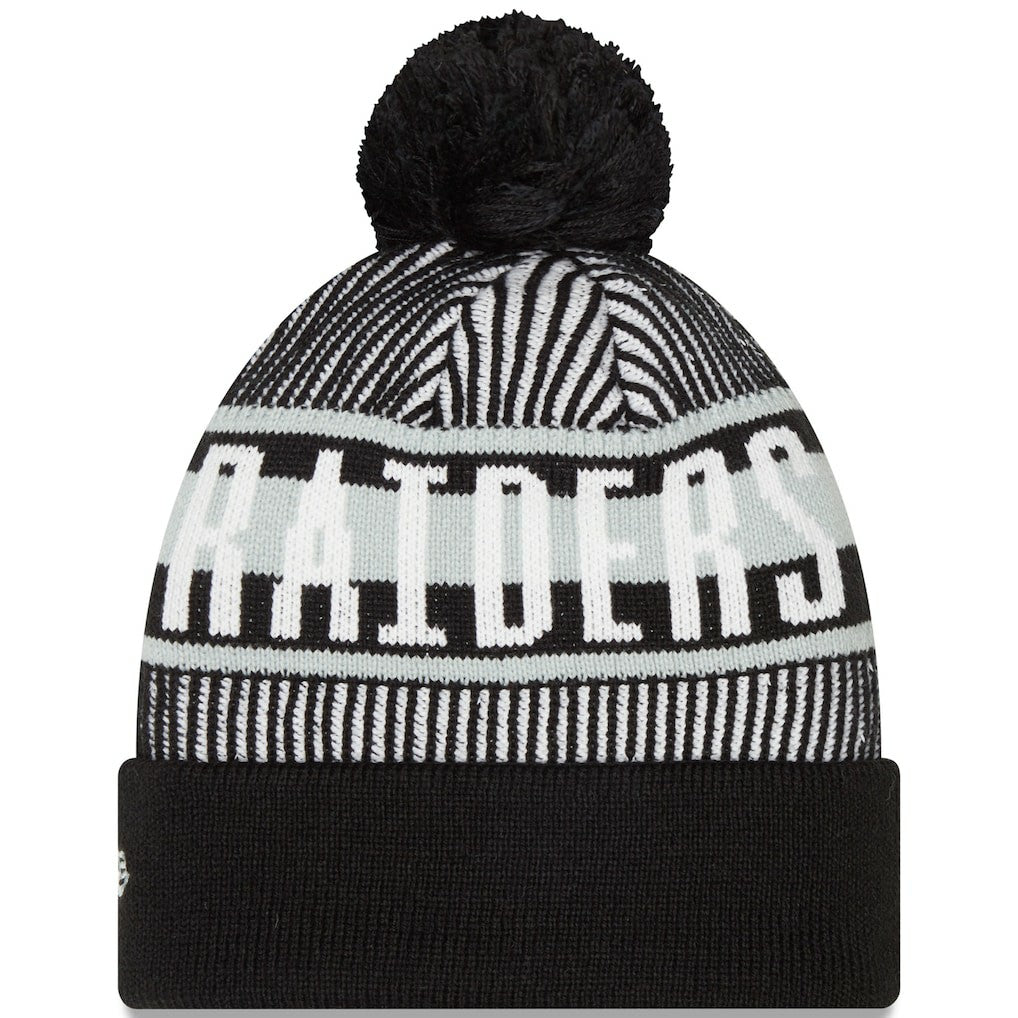 Las Vegas Raiders New Era Striped Cuffed Knit Hat with Pom - Black cheap