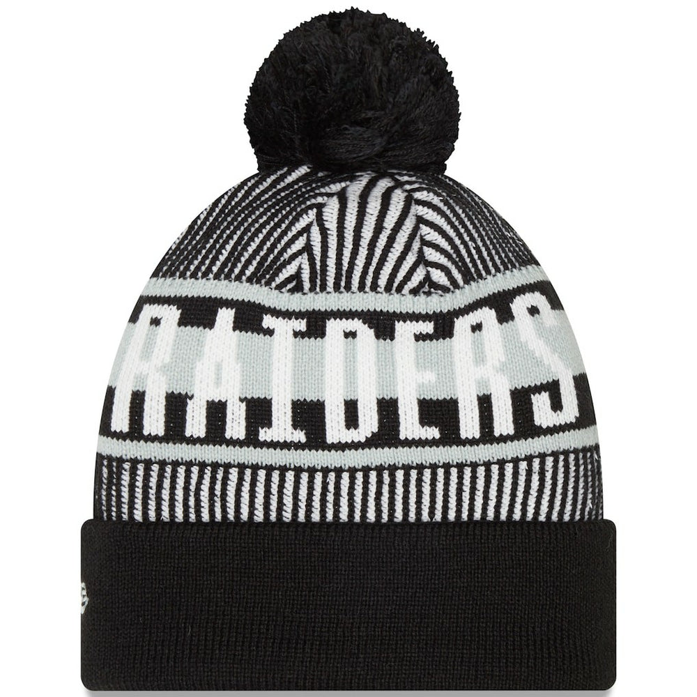 Las Vegas Raiders New Era Striped Cuffed Knit Hat with Pom - Black cheap