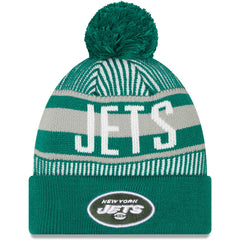 New York Jets New Era Striped Cuffed Knit Hat with Pom - Green discount