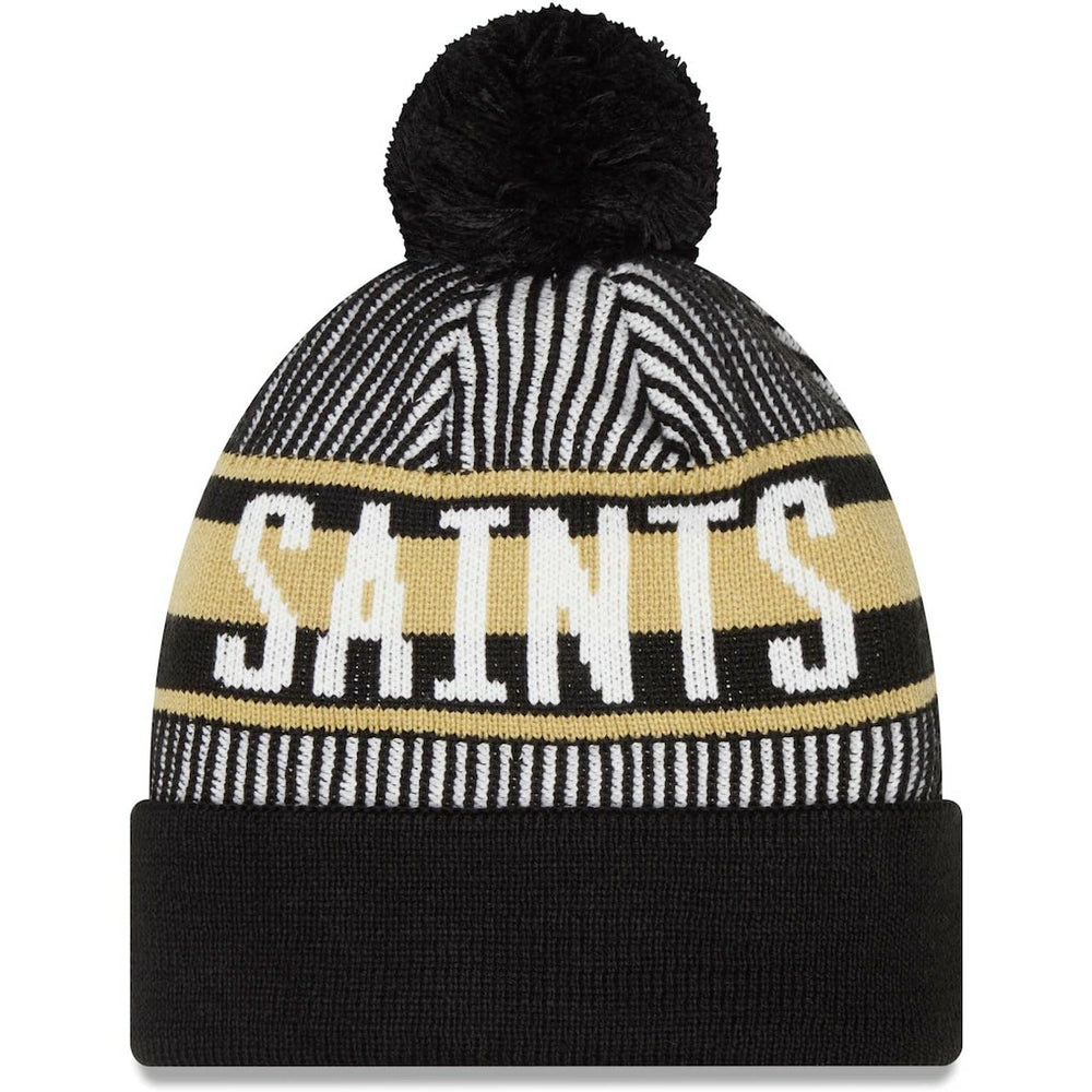 New Orleans Saints New Era Striped Cuffed Knit Hat with Pom - Black for sale