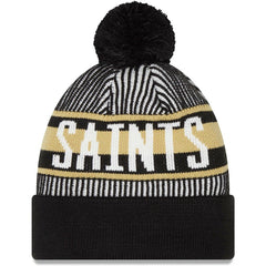 New Orleans Saints New Era Striped Cuffed Knit Hat with Pom - Black for sale