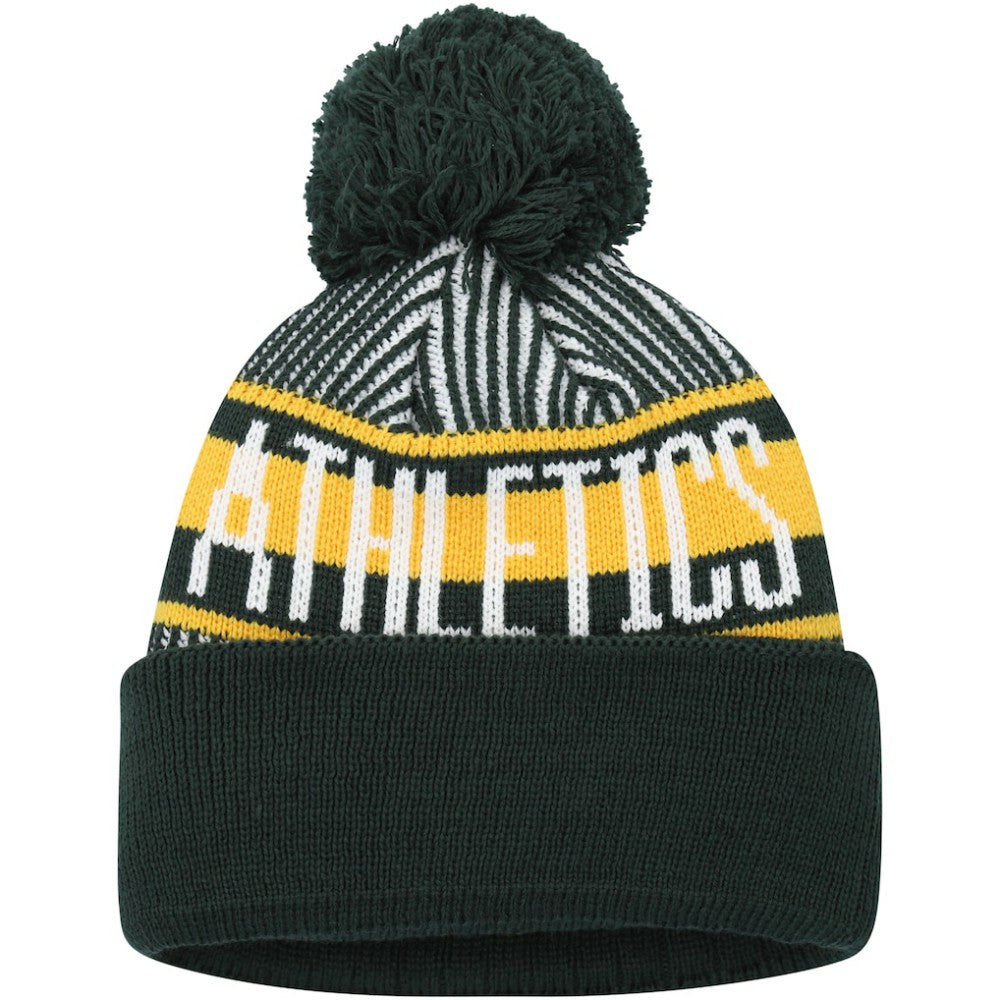 Athletics Youth Striped Cuffed Knit Hat with Pom Green
