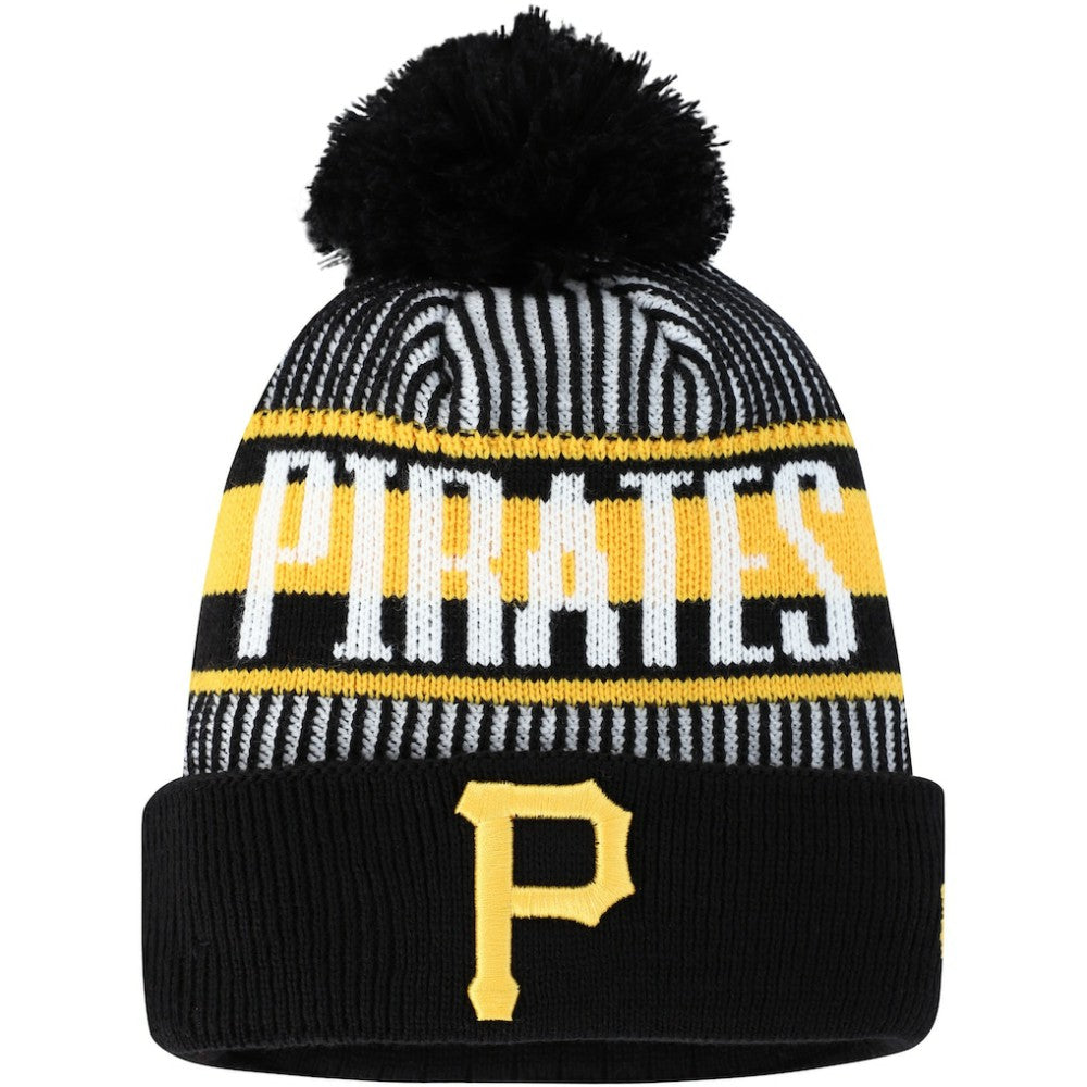 Pittsburgh Pirates Youth Striped Cuffed Knit Hat with Pom Black