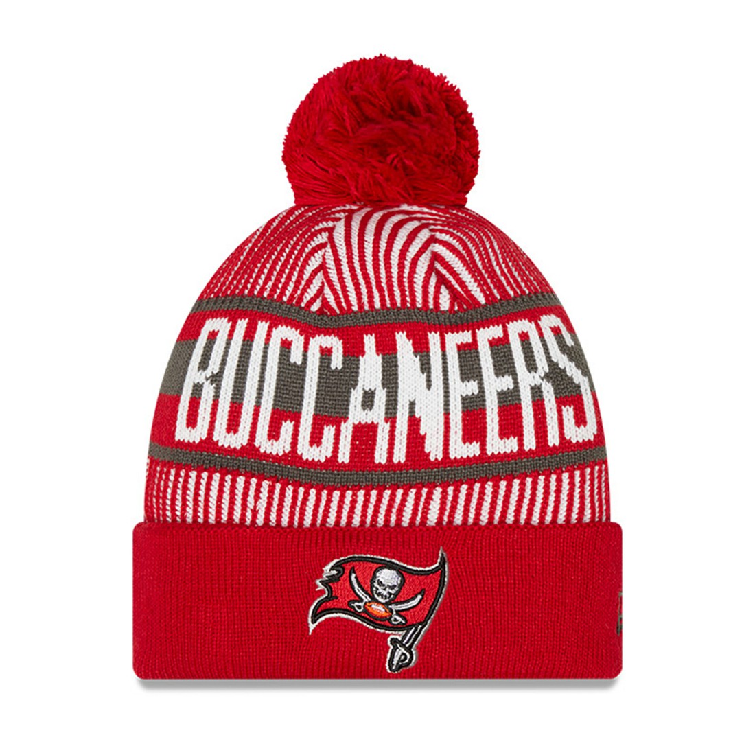 Tampa Bay Buccaneers New Era Youth Striped Cuffed Knit Hat with Pom - Red discount