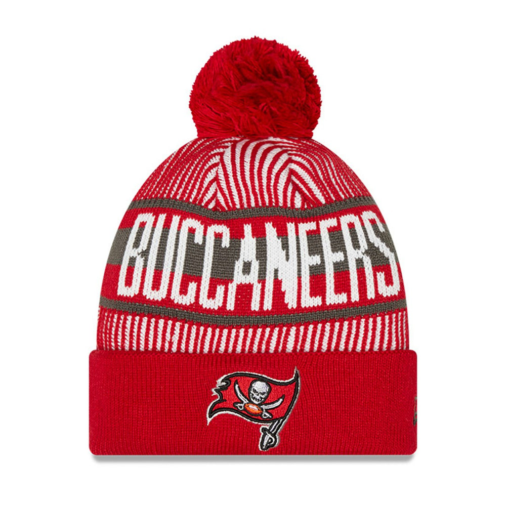 Tampa Bay Buccaneers New Era Youth Striped Cuffed Knit Hat with Pom - Red discount
