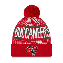 Tampa Bay Buccaneers New Era Youth Striped Cuffed Knit Hat with Pom - Red discount